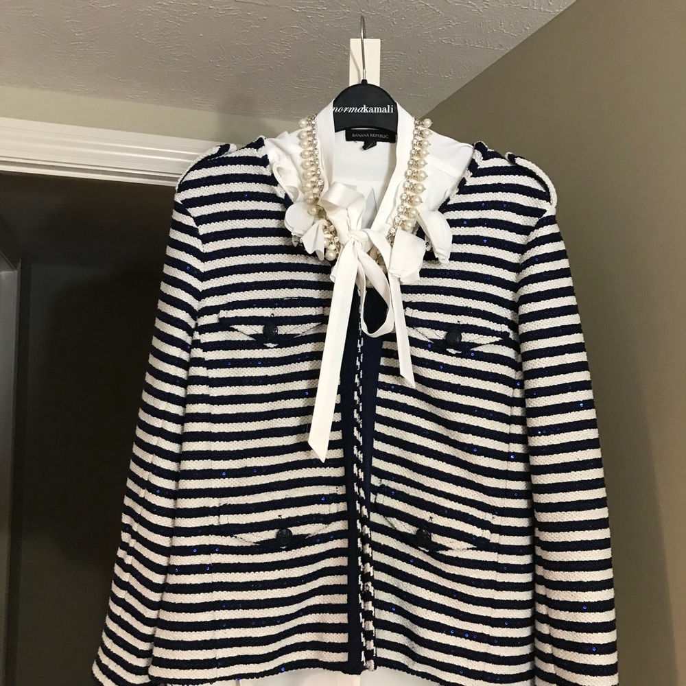 Banana Republic Sequin Blue & White Striped Jacket